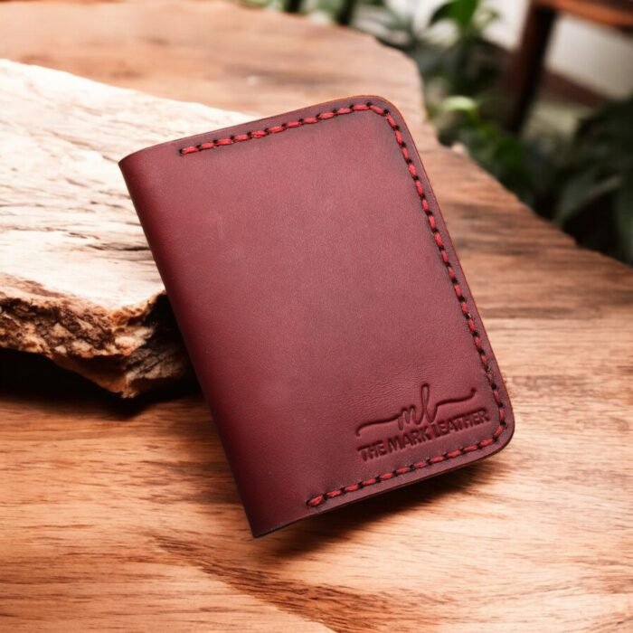 Handmade Genuine Leather Bifold Wallet – Vintage Vertical Cardholder for Men & Women Crazy horse Red Brown Leather Wallet themarkleather