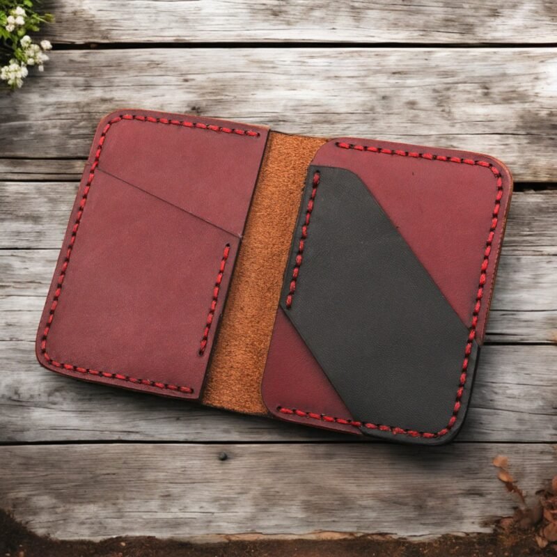 Handmade Genuine Leather Bifold Wallet – Vintage Vertical Cardholder for Men & Women Crazy horse Red Brown Leather Wallet themarkleather