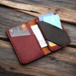 Handmade Genuine Leather Bifold Wallet – Vintage Vertical Cardholder for Men & Women Crazy horse Red Brown Leather Wallet themarkleather