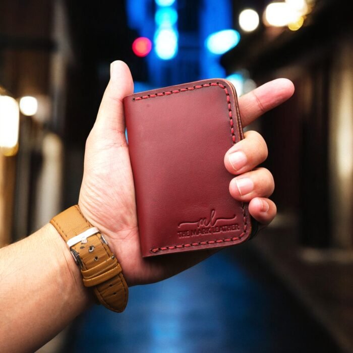 Handmade Genuine Leather Bifold Wallet – Vintage Vertical Cardholder for Men & Women Crazy horse Red Brown Leather Wallet themarkleather